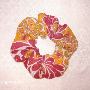 Kantha Hair Scrunchie Orange Red Tan Cotton Handmade Boho Hippie New KS11.